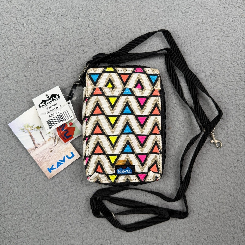 KAVU Funster Wallet Electric Ave Geometric Print Compact Crossbody Phone Bag NWT